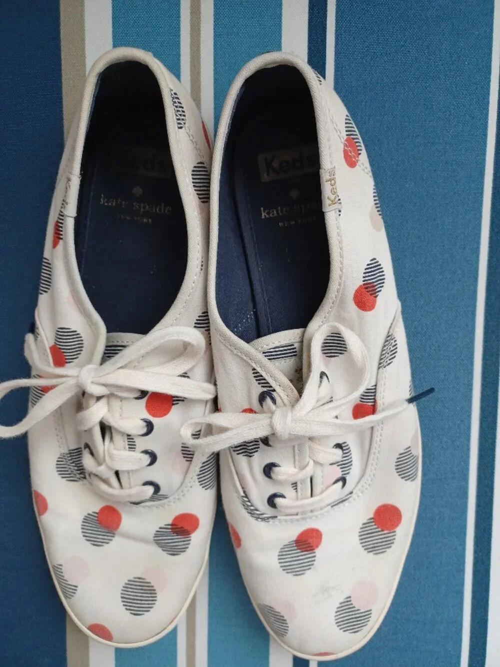 AUTH. KATE SPADE POLKA-A-DOT CANVAS TENNIS/SHOES/SNEAKERS SIZE 8